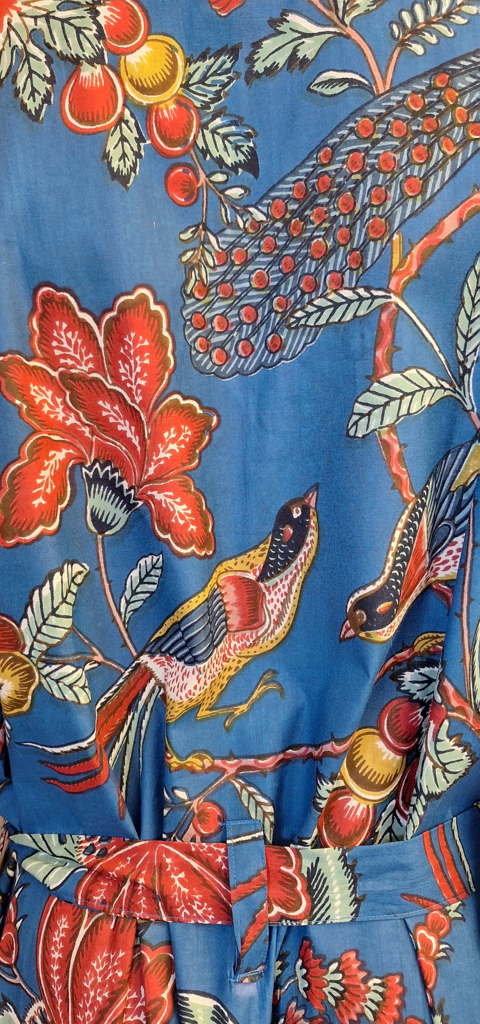 100% Cotton Robe - Royal Blue Birds and Flowers