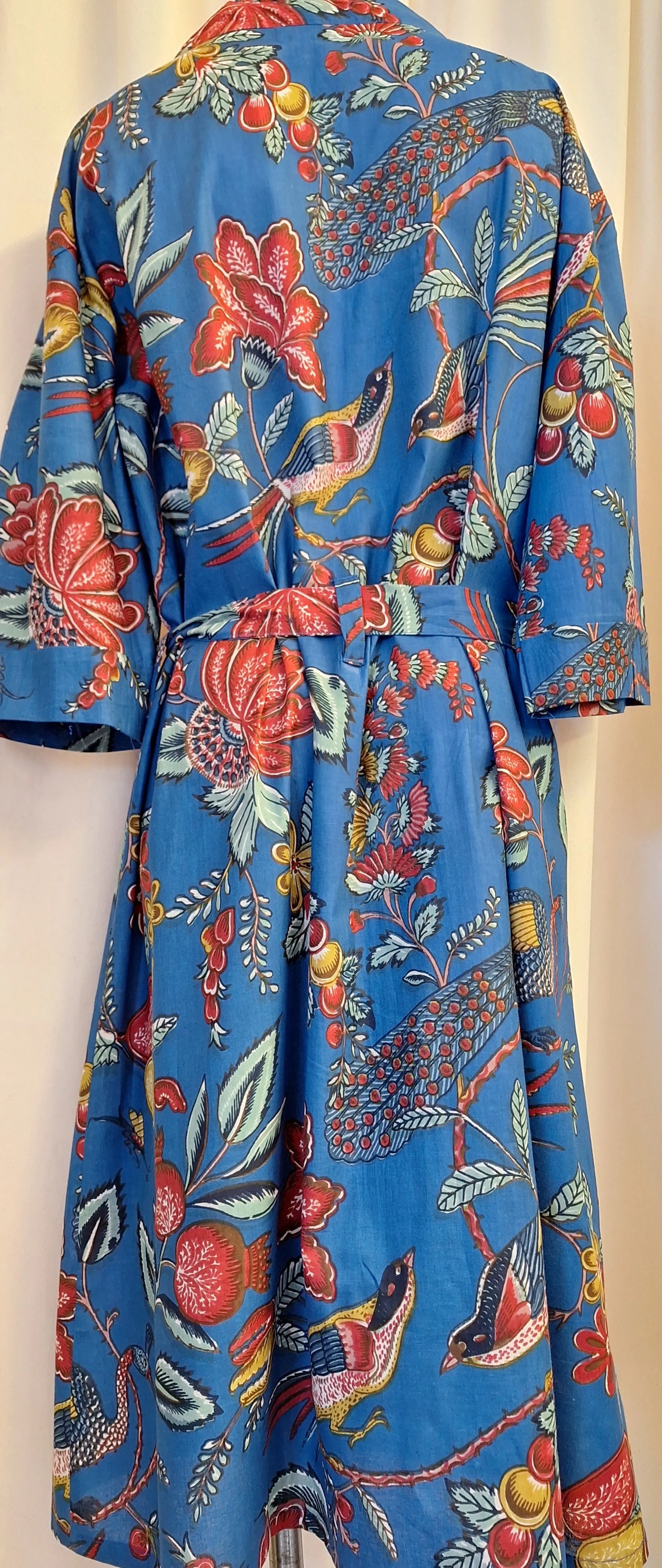 100% Cotton Robe - Royal Blue Birds and Flowers
