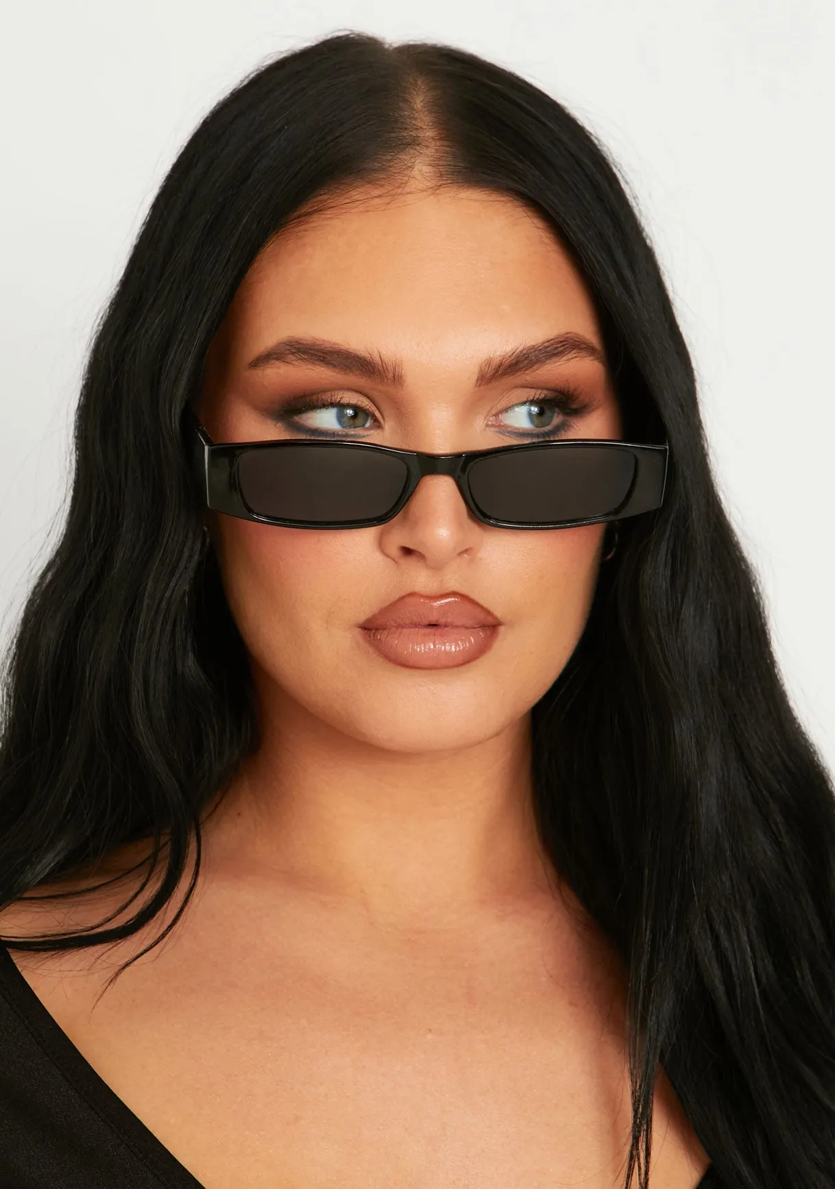 Ada Black Slim Rectangle Sunglasses