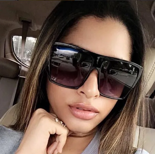 Angelica Black Oversized Flat Top Sunglasses