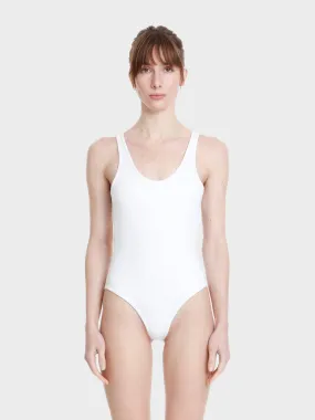 Athletic neoprene one piece open back bathing suit