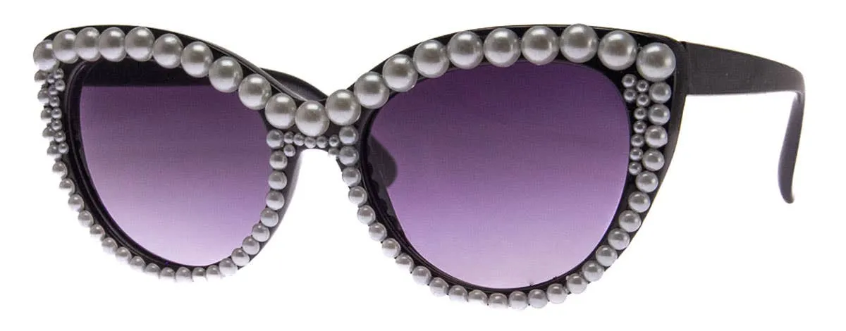 AUNT PEARL - SUNGLASSES: BLACK w/PEARLS