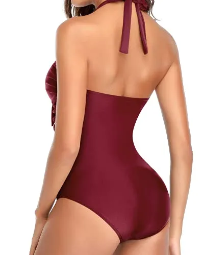 Backless Design Slimming One Piece Swimsuits-Maroon