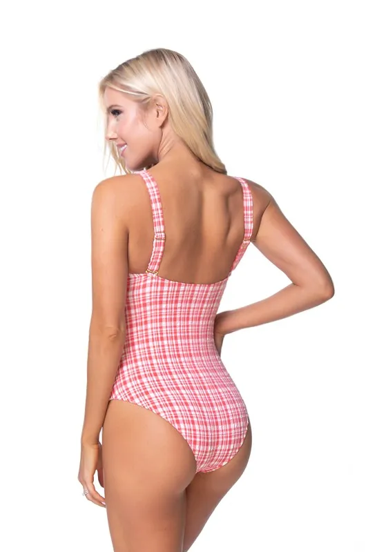 Beach Joy TEXTURED PLAID CUTOUT ONE PIECE SWIMSUIT
