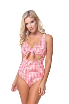 Beach Joy TEXTURED PLAID CUTOUT ONE PIECE SWIMSUIT