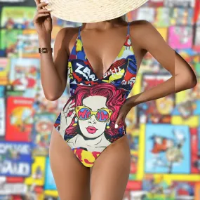Blue Demon Monokini One-Piece Swimsuit in Size S, M, or L