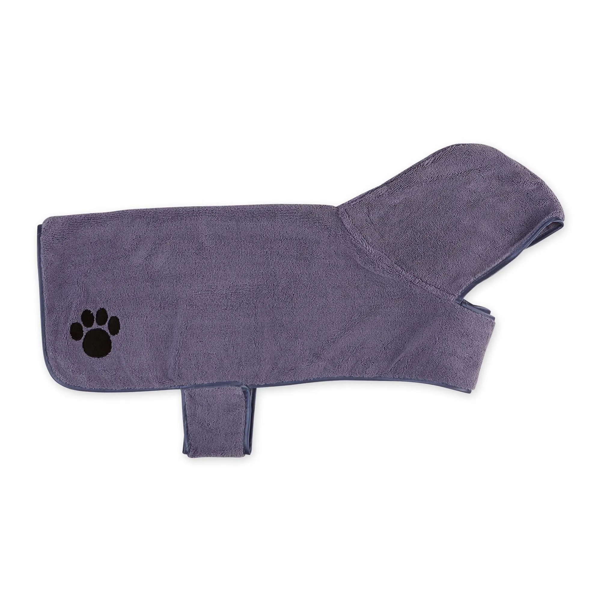 Bone Dry Terry Microfiber Pet Robe, Embroidered Paw Print - Stonewash Blue - Large, 35-50 lbs
