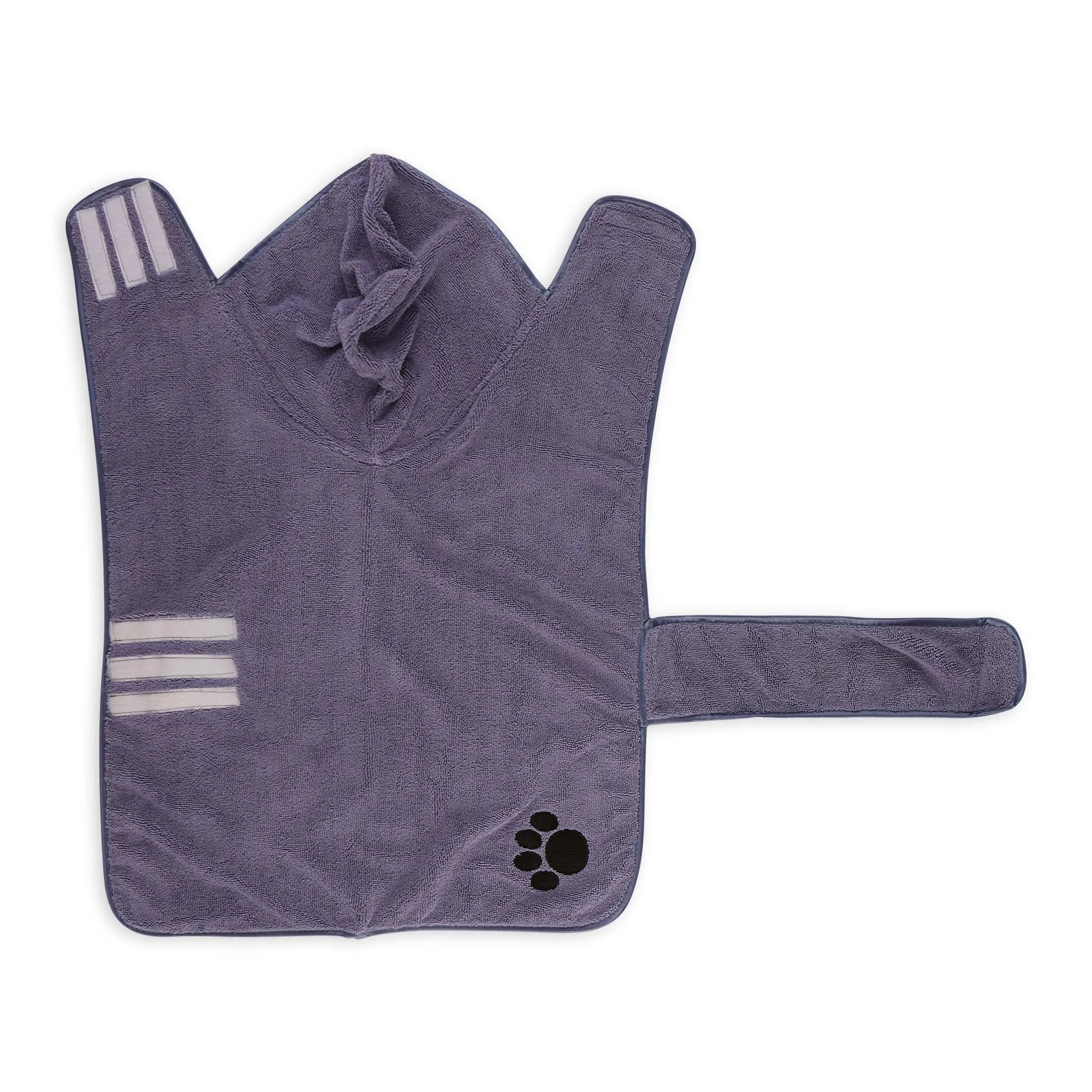 Bone Dry Terry Microfiber Pet Robe, Embroidered Paw Print - Stonewash Blue - Large, 35-50 lbs