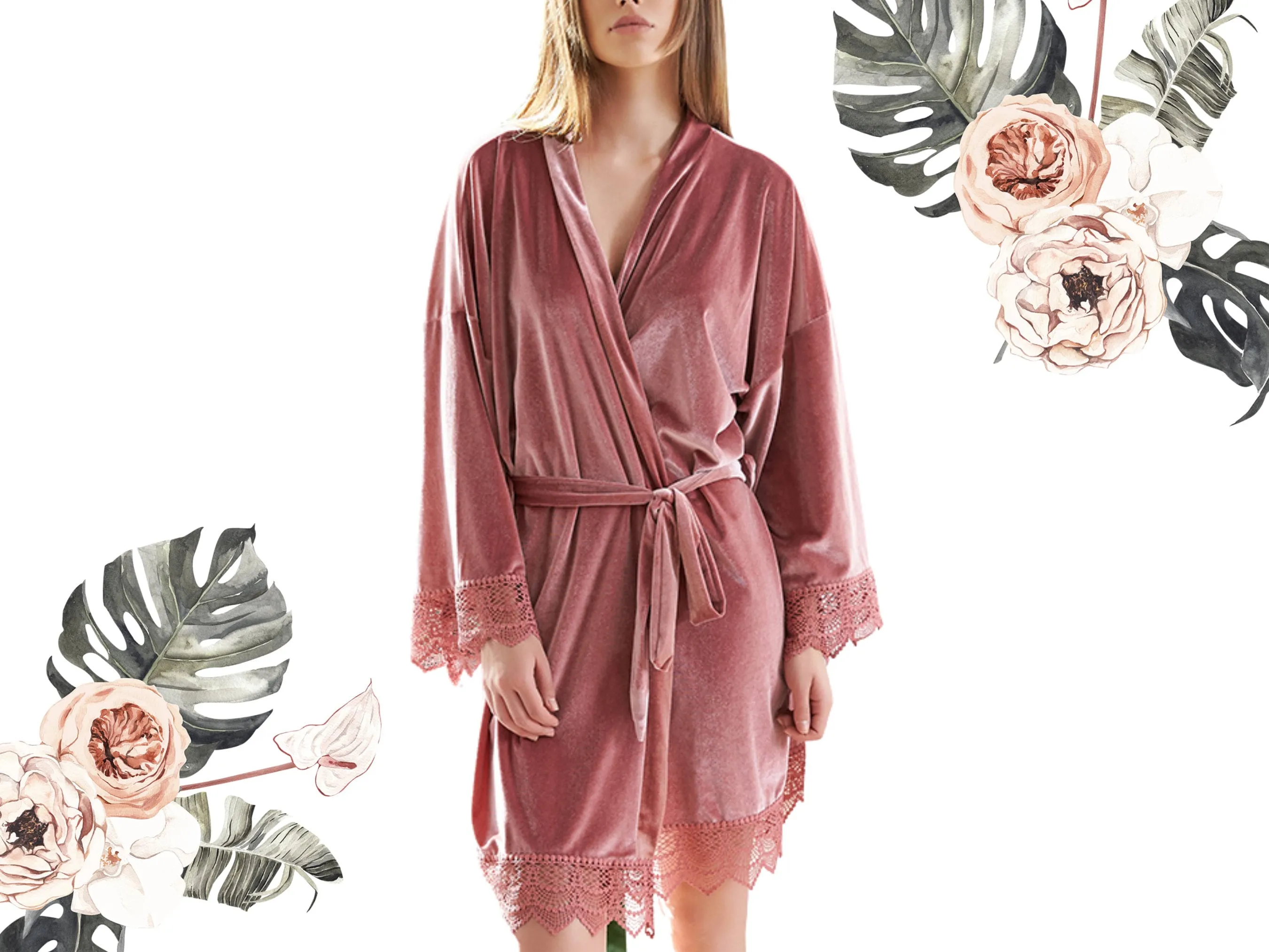 Burgundy Velvet Bridesmaid Robe, Velvet Stretch With Lace Robes, Personalized  Bridesmaid Gift, Customized Kimono Robes