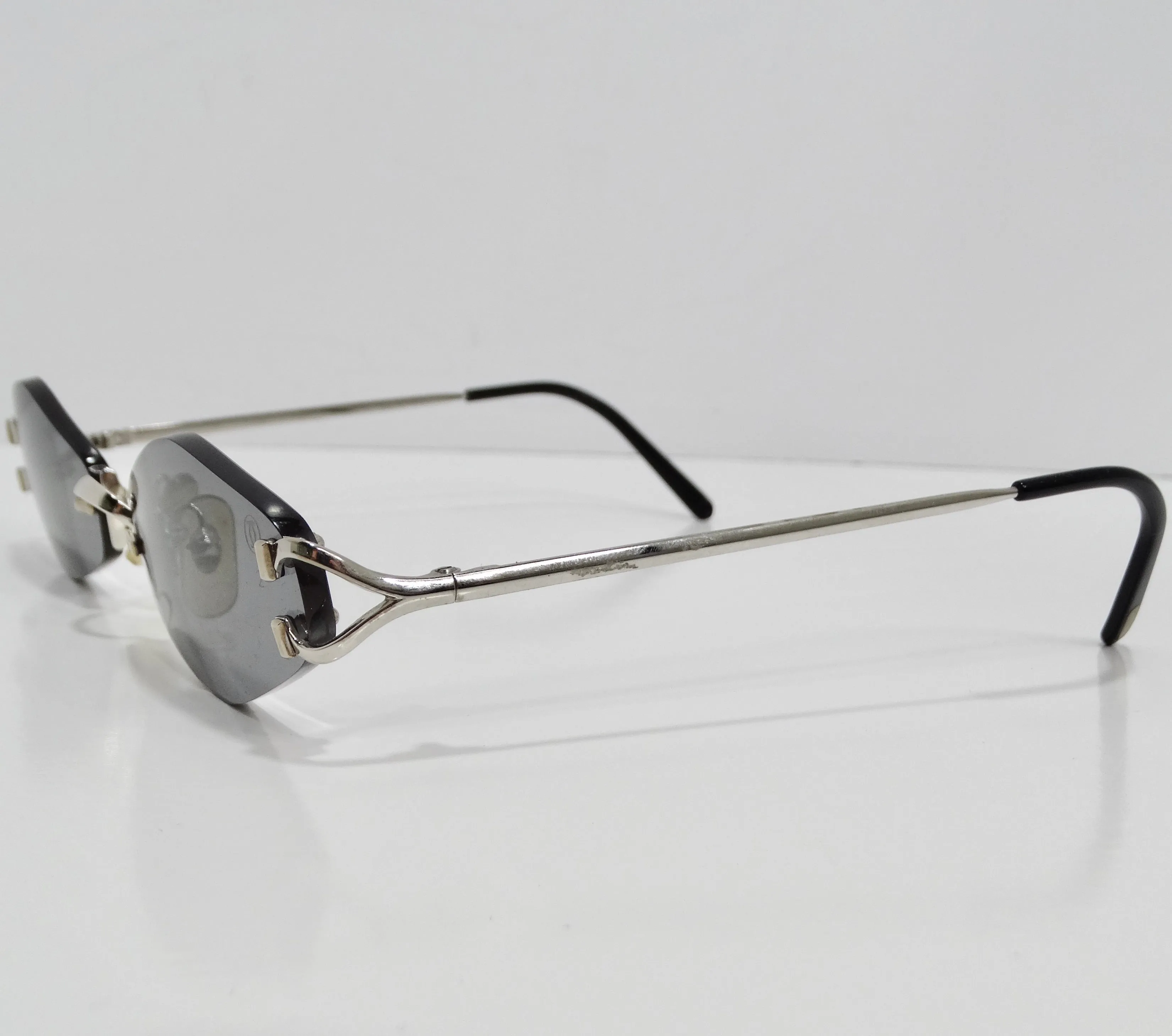 Cartier 1990s Silver Tone Rimless Sunglasses