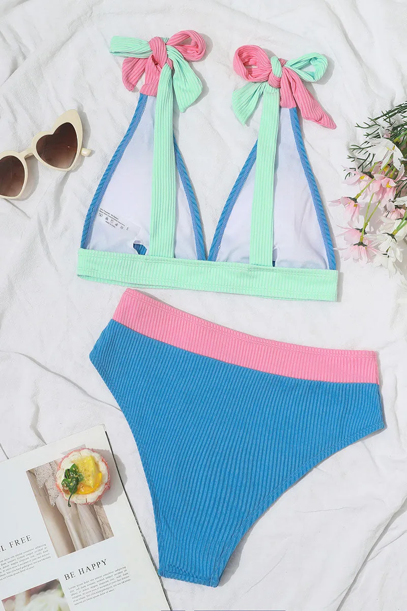Color Block Bright Tie Strap Bikini
