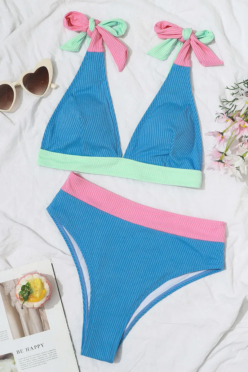Color Block Bright Tie Strap Bikini
