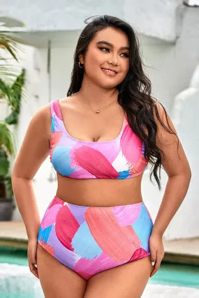 Color Block Casual High Waist Bikini