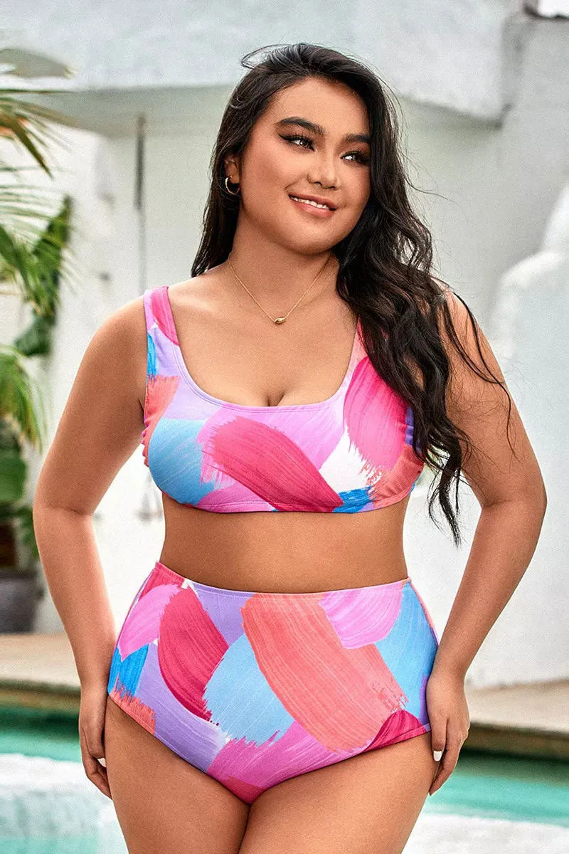 Color Block Casual High Waist Bikini