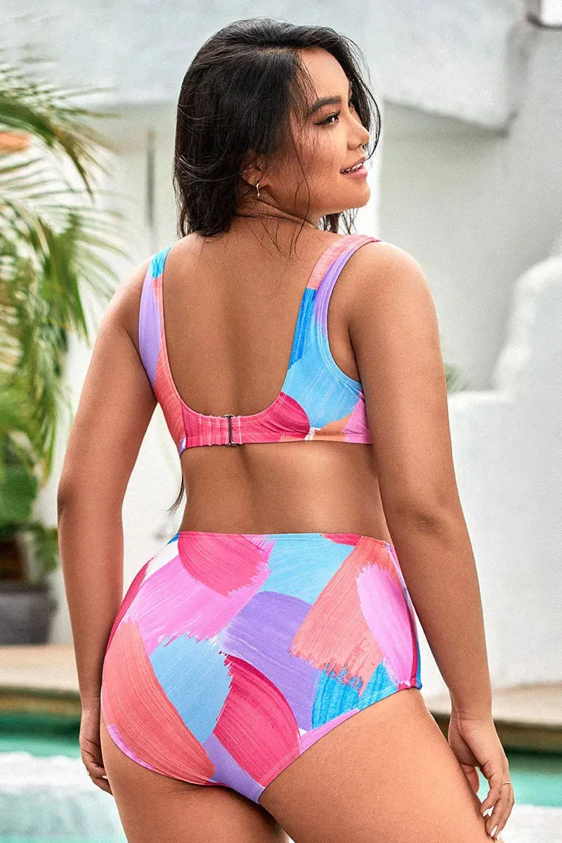 Color Block Casual High Waist Bikini