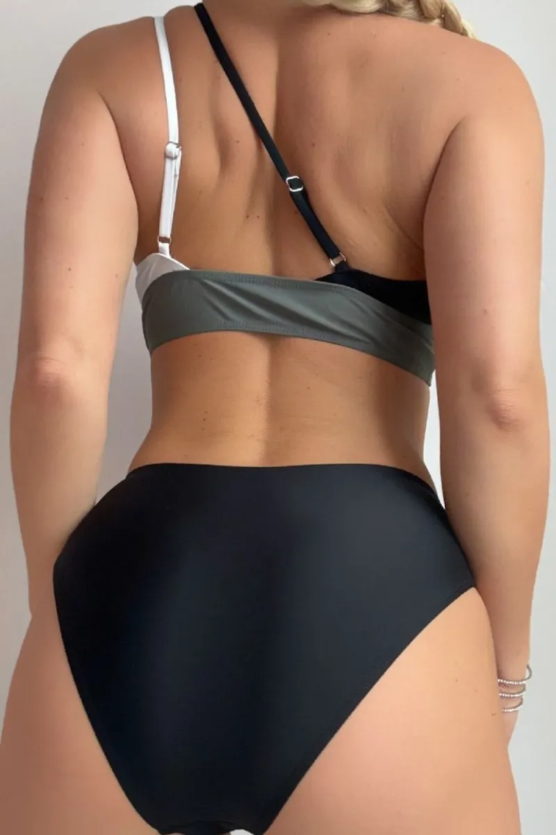 Color Block One Shoulder Cutout Modern Bikini