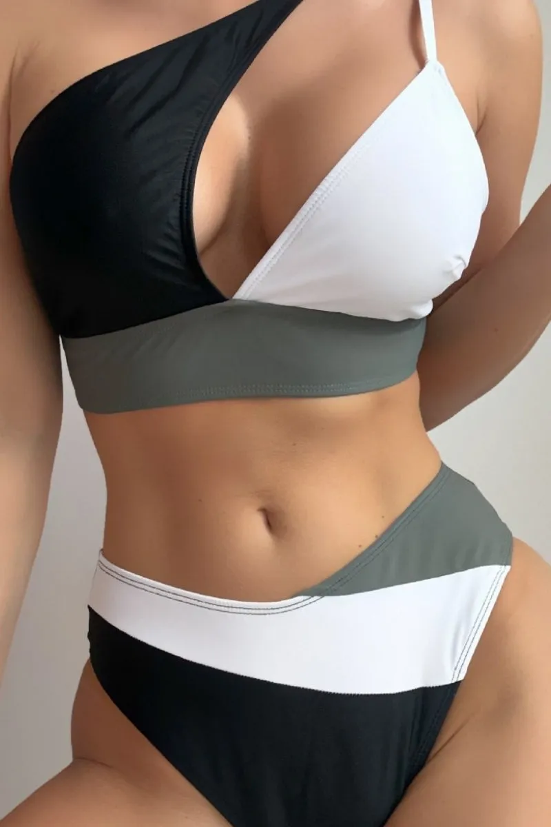 Color Block One Shoulder Cutout Modern Bikini