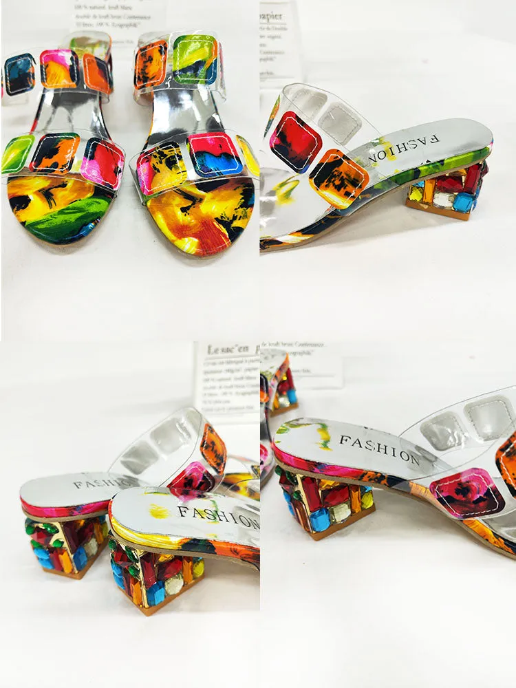 Colorful Applique Chunky Slides