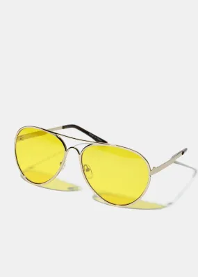 Colorful Lens Aviator Sunglasses - Yellow