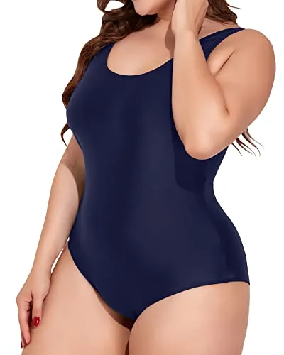Competitive Plus Size One Piece Swimsuits With Tummy Control Bathing Suits-Navy Blue