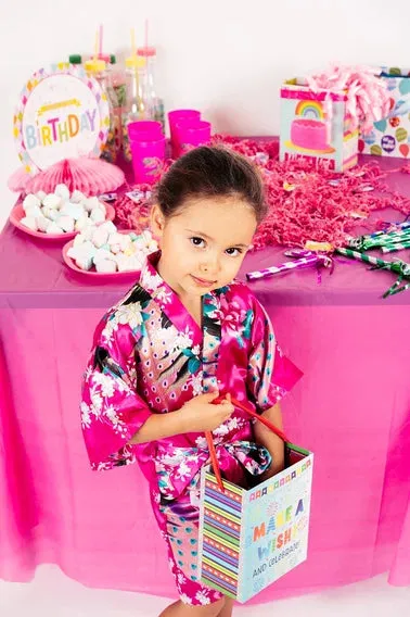 Custom Kids Floral Satin robes fro birthday sleepover parties - Script Glitter arrow and Heart