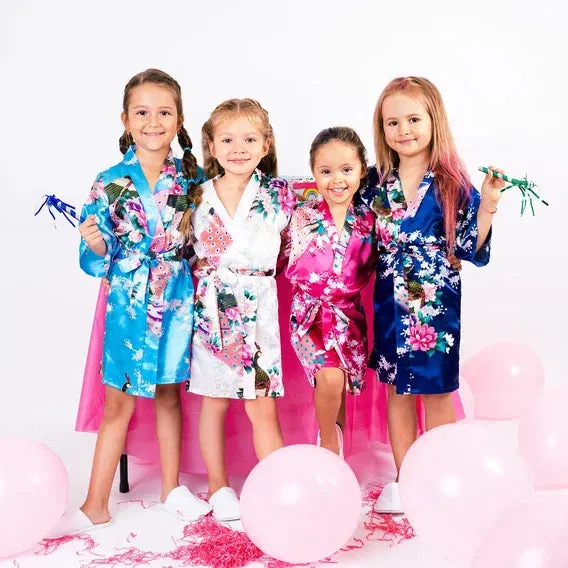 Custom Kids Floral Satin robes fro birthday sleepover parties - Script Glitter arrow and Heart
