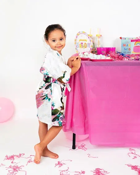 Custom Kids Floral Satin robes fro birthday sleepover parties - Script Glitter arrow and Heart