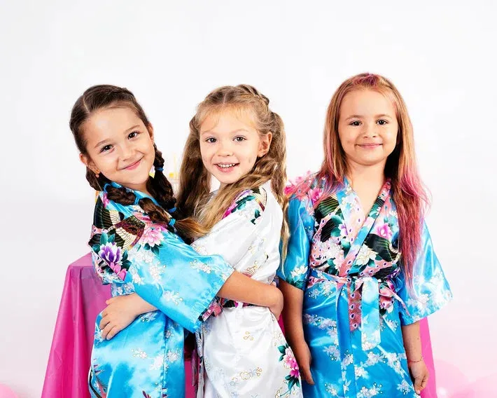 Custom Kids Floral Satin robes fro birthday sleepover parties - Script Glitter arrow and Heart