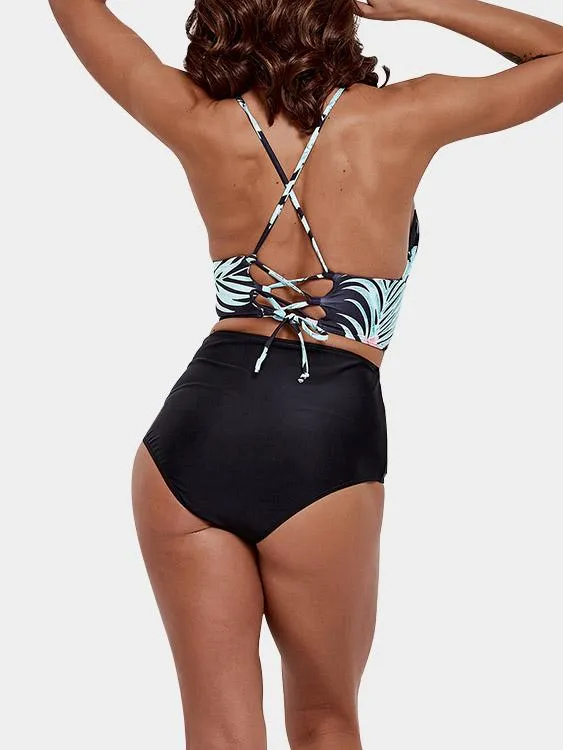 Custom V-Neck Floral Print Criss-Cross Tie-Up Sleeveless Bikini Set