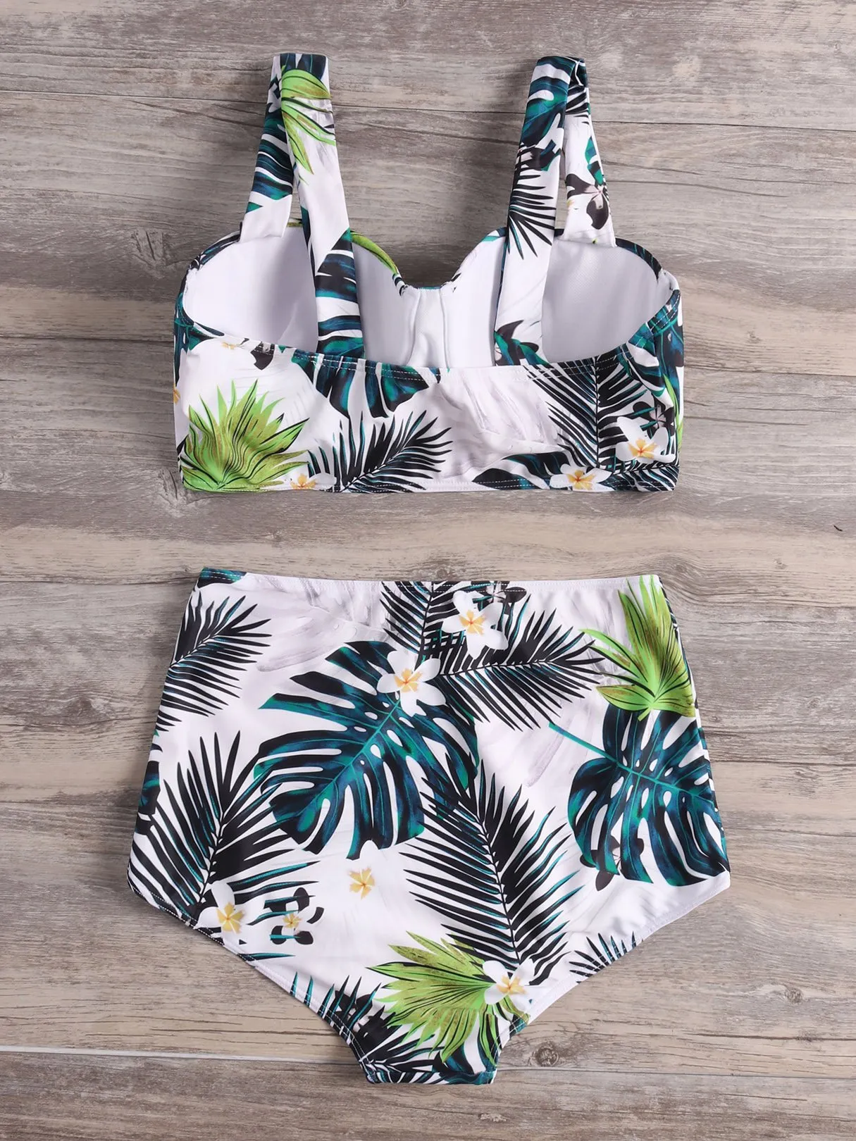 Custom V-Neck Floral Print Sleeveless High-Waisted Bikini Set