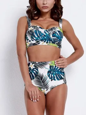 Custom V-Neck Floral Print Sleeveless High-Waisted Bikini Set