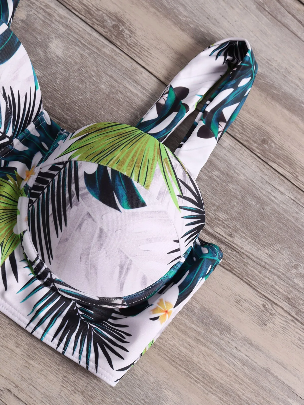 Custom V-Neck Floral Print Sleeveless High-Waisted Bikini Set