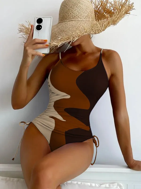Drawstring One Piece Swimsuit