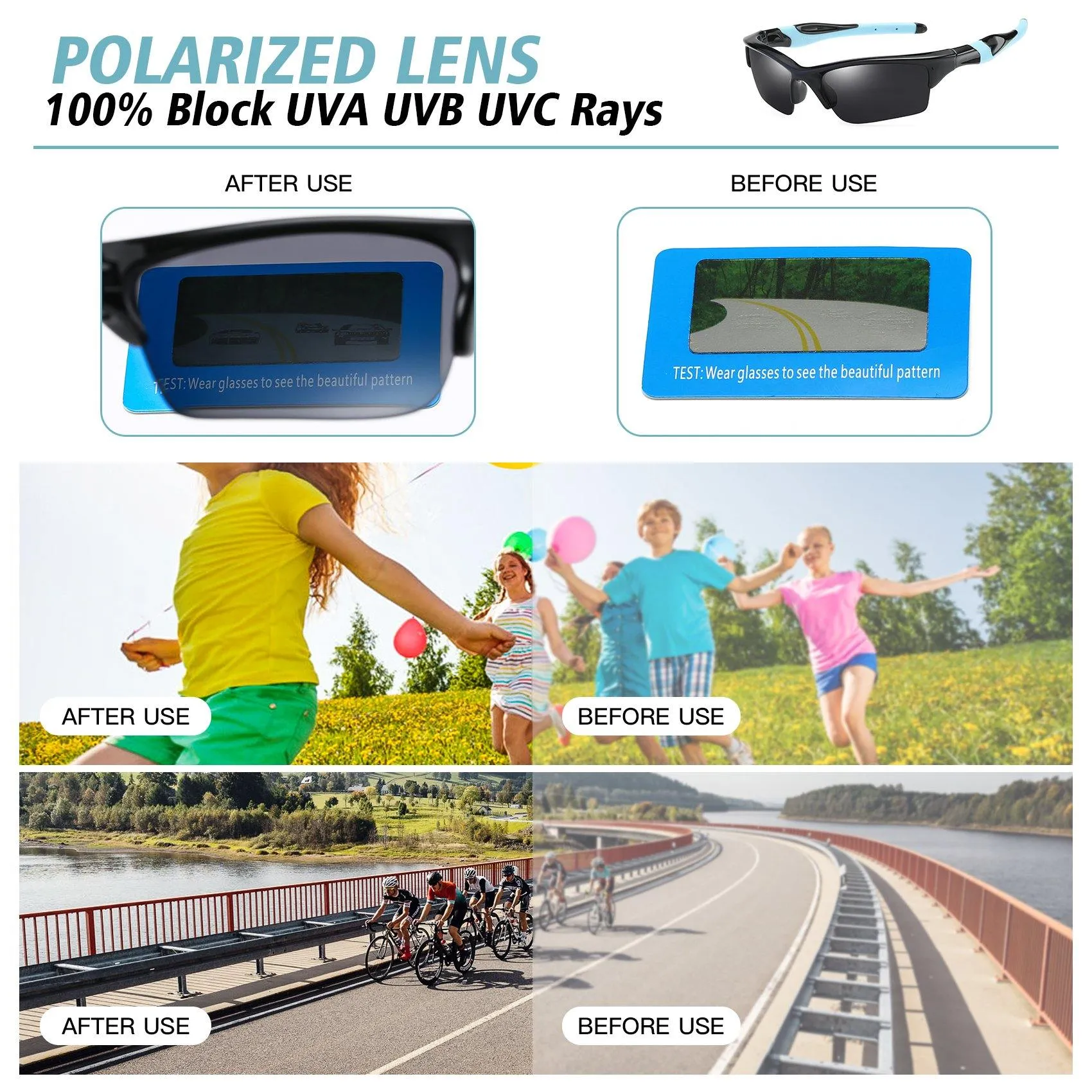 DUCO Polarized Kids Sunglasses UV400 for Boys Girls Baseball Sport K014