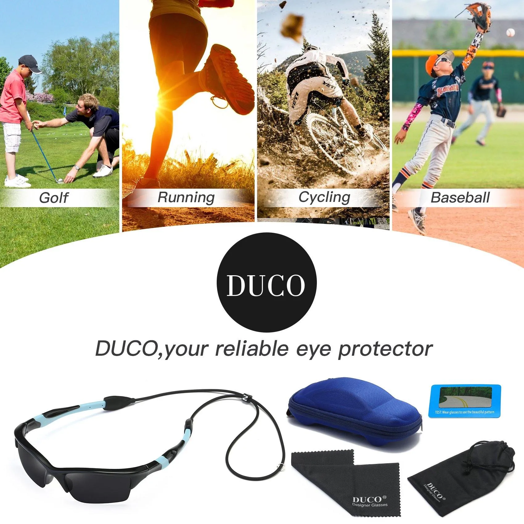 DUCO Polarized Kids Sunglasses UV400 for Boys Girls Baseball Sport K014