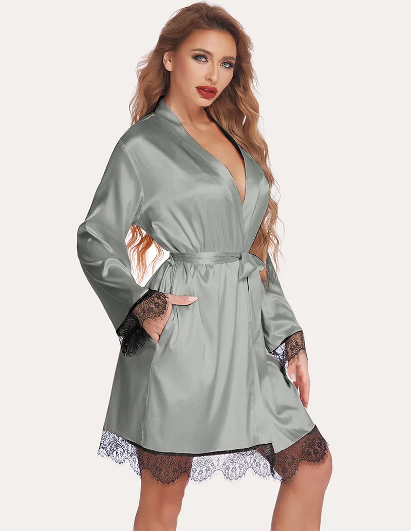 Ekouaer Lace Satin Robes Set (US Only)