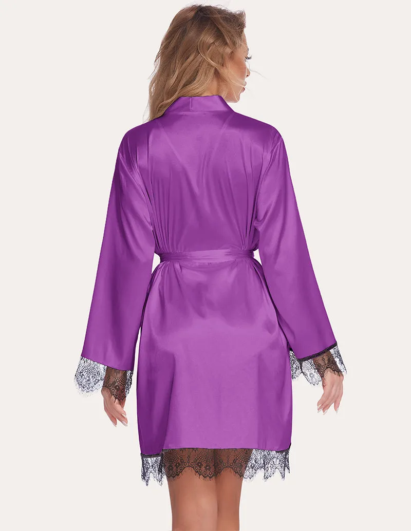 Ekouaer Lace Satin Robes Set (US Only)