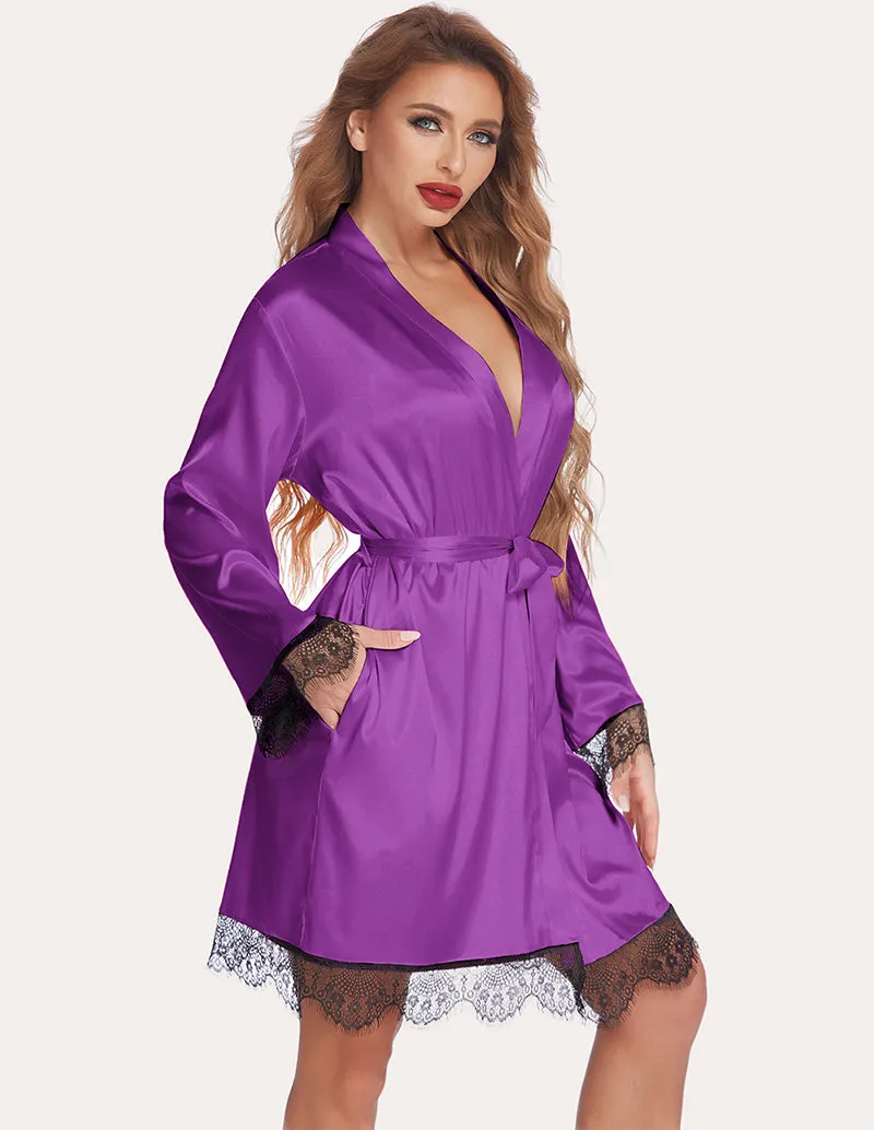 Ekouaer Lace Satin Robes Set (US Only)