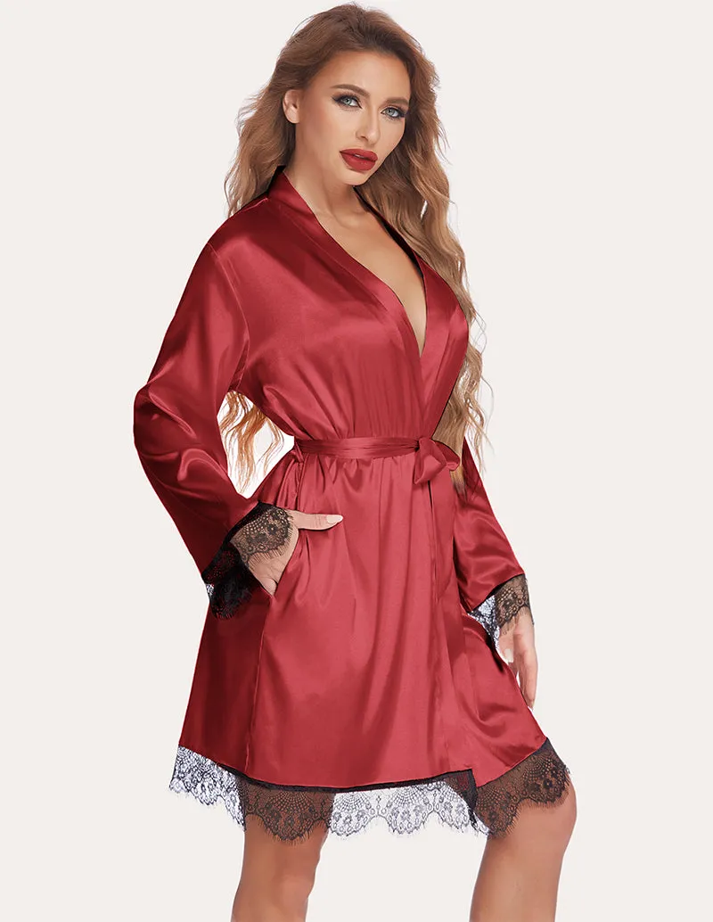 Ekouaer Lace Satin Robes Set (US Only)