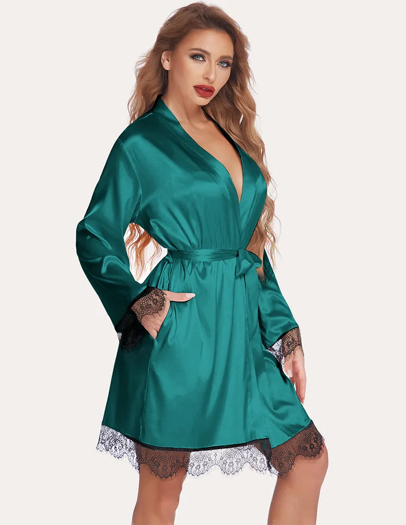 Ekouaer Lace Satin Robes Set (US Only)