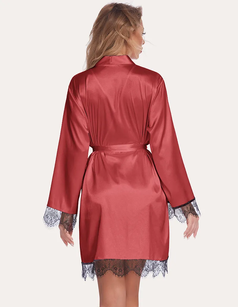 Ekouaer Lace Satin Robes Set (US Only)