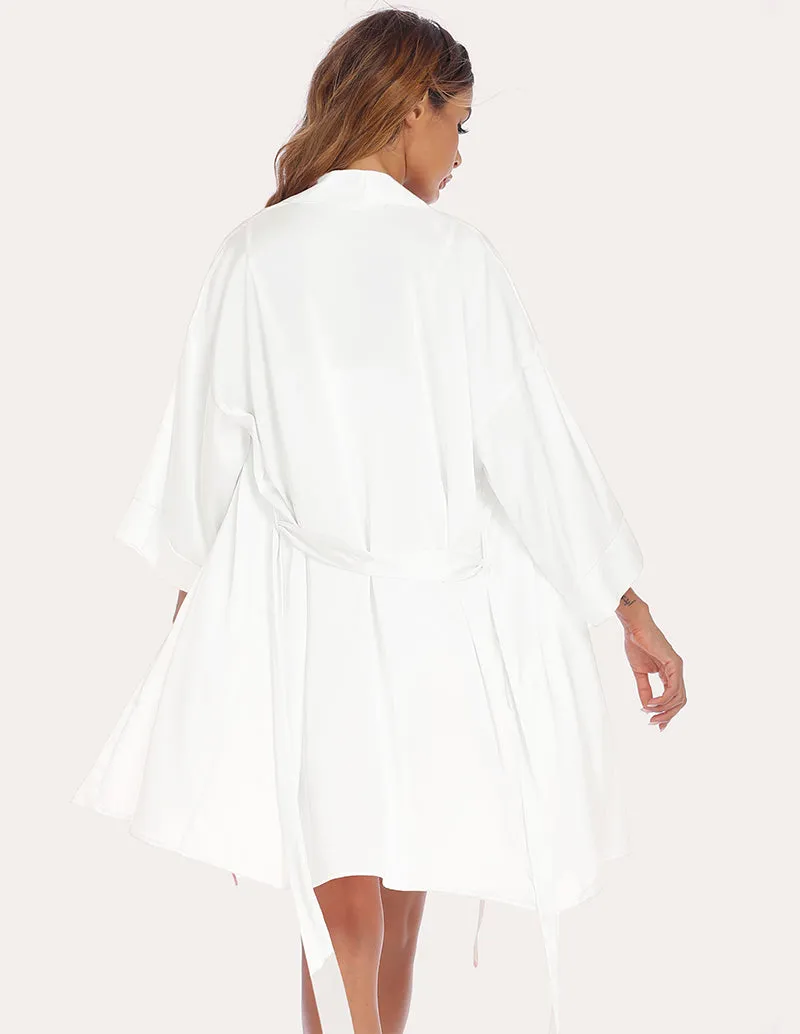Ekouaer Silk Satin Cami with Robe and Shorts (US Only)