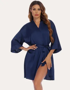 Ekouaer Silk Satin Cami with Robe and Shorts (US Only)