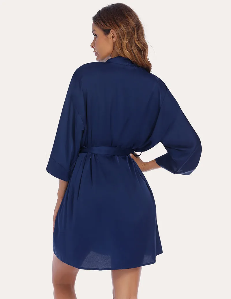 Ekouaer Silk Satin Cami with Robe and Shorts (US Only)