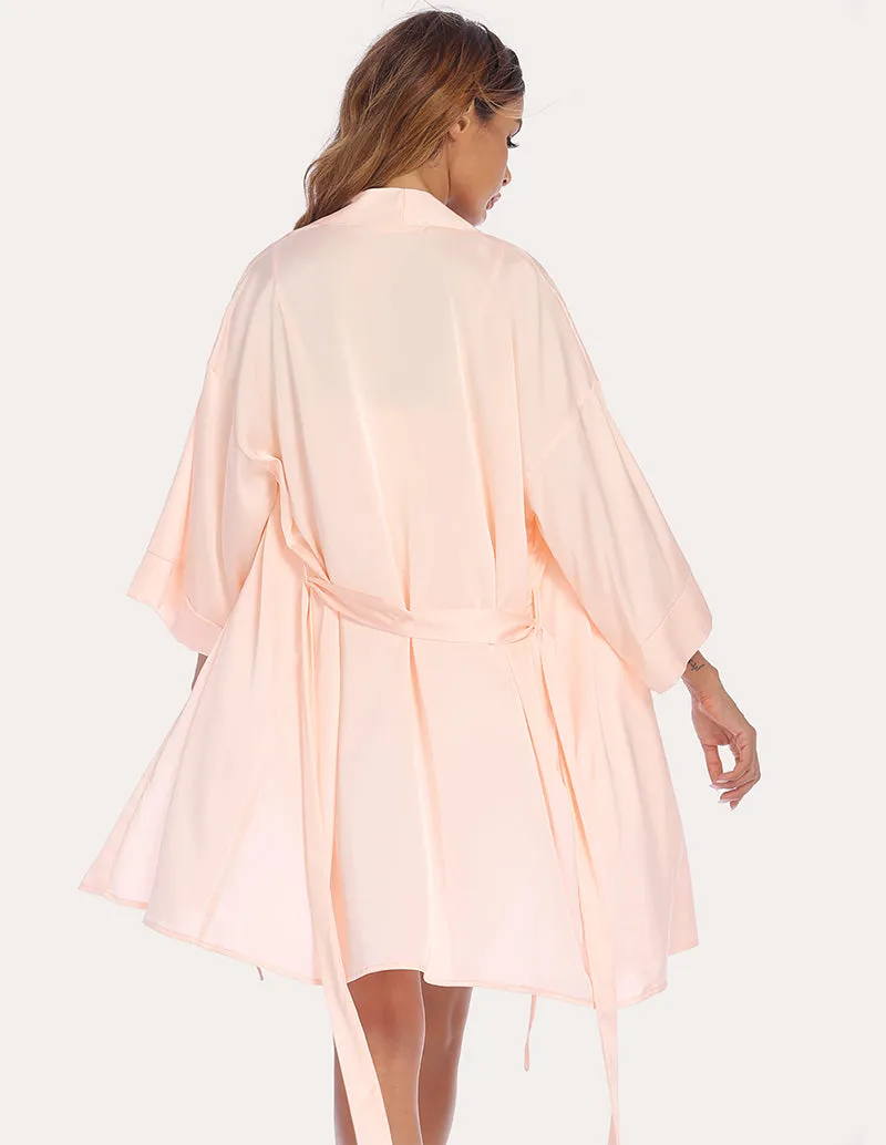Ekouaer Silk Satin Cami with Robe and Shorts (US Only)