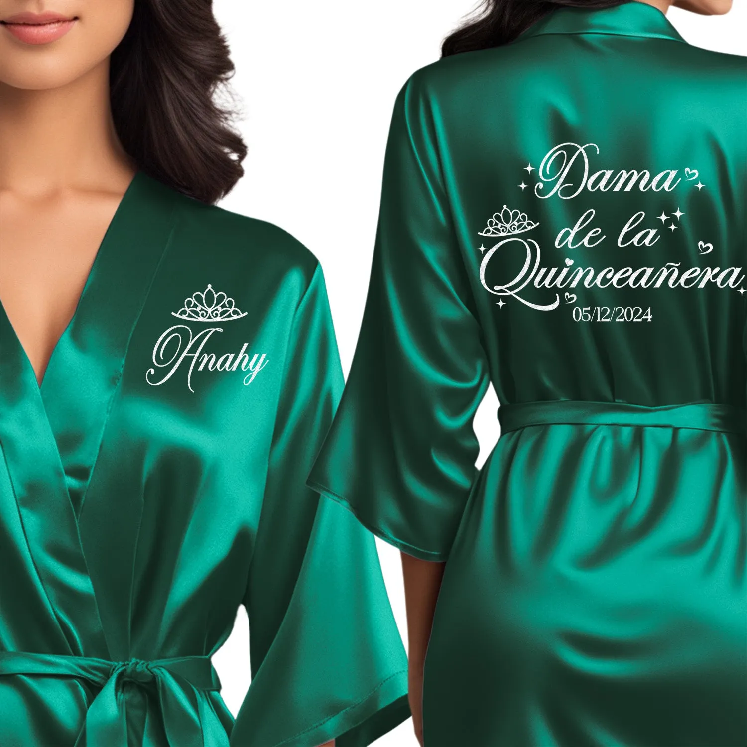 Emerald Green Mis Quince Años Robes, Pretty Quinceañera Robes, Robes for Mama de Quince | Quinceañera Gift