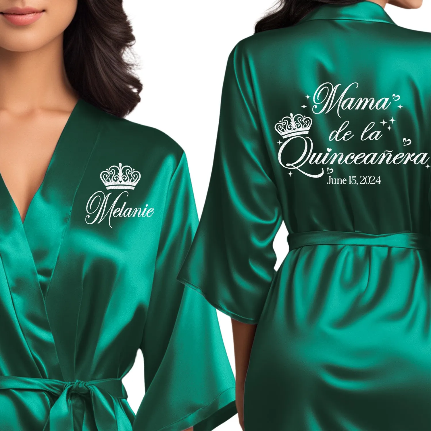 Emerald Green Mis Quince Años Robes, Pretty Quinceañera Robes, Robes for Mama de Quince | Quinceañera Gift