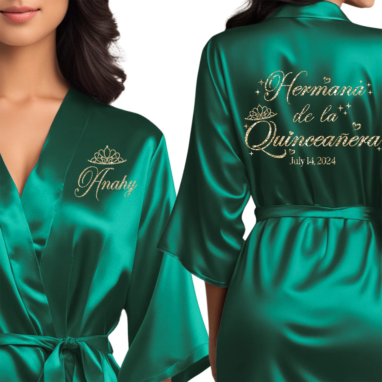Emerald Green Mis Quince Años Robes, Pretty Quinceañera Robes, Robes for Mama de Quince | Quinceañera Gift