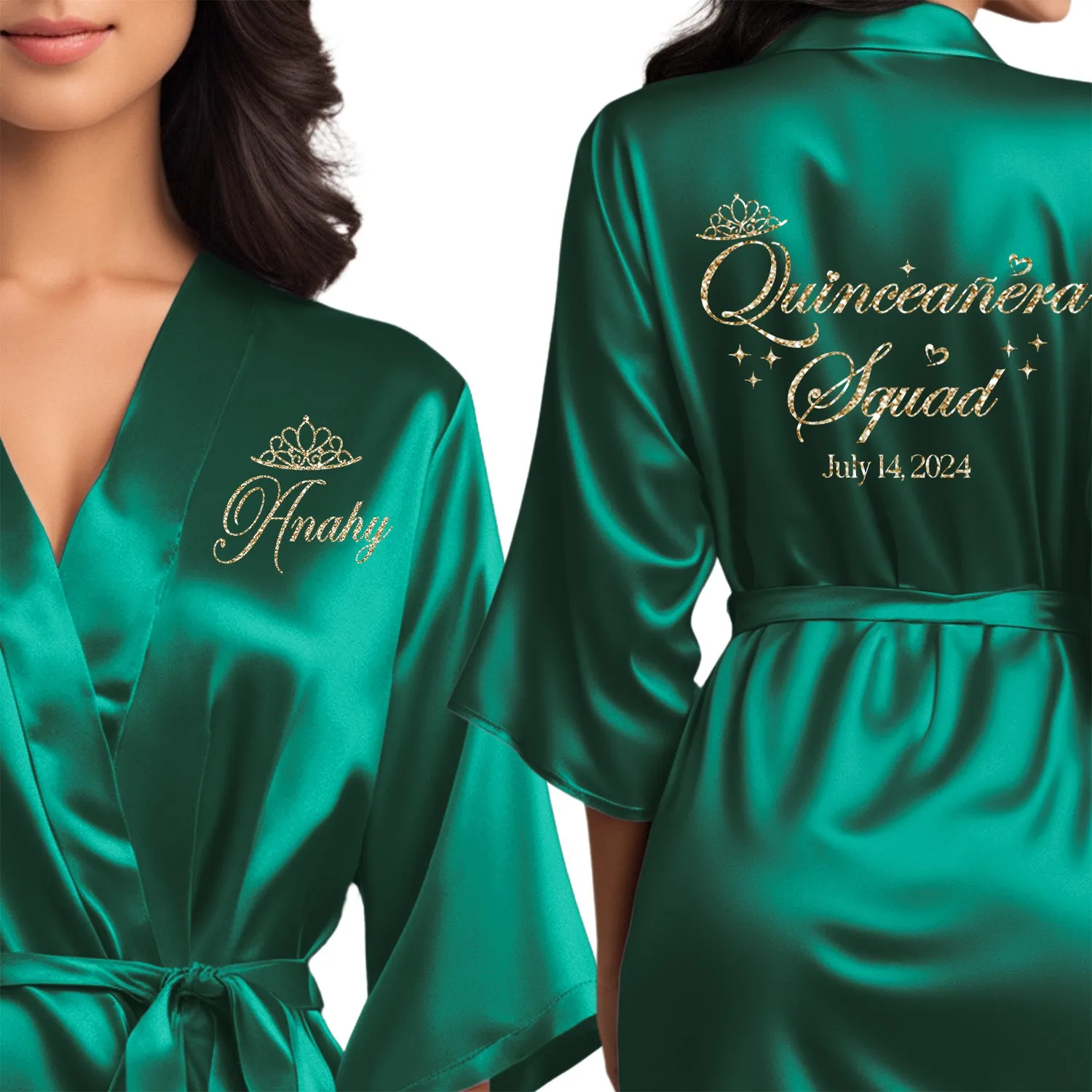 Emerald Green Mis Quince Años Robes, Pretty Quinceañera Robes, Robes for Mama de Quince | Quinceañera Gift