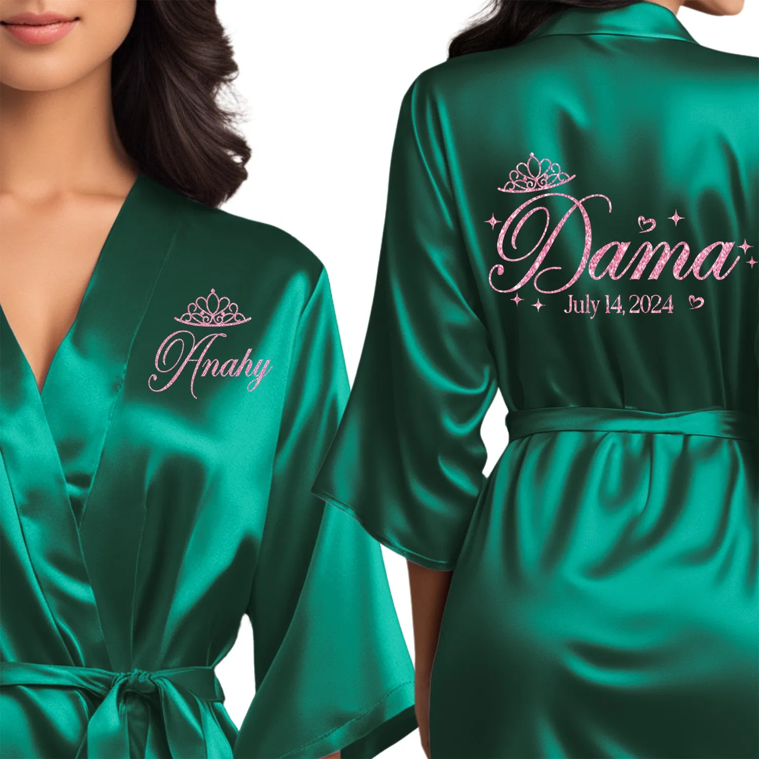Emerald Green Mis Quince Años Robes, Pretty Quinceañera Robes, Robes for Mama de Quince | Quinceañera Gift